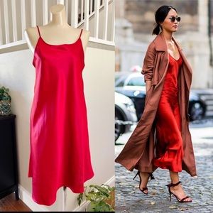 Vintage Lingerie Slip Dress Womens Size L Red Satin Chemise Gown Fairy 90s Y2K
